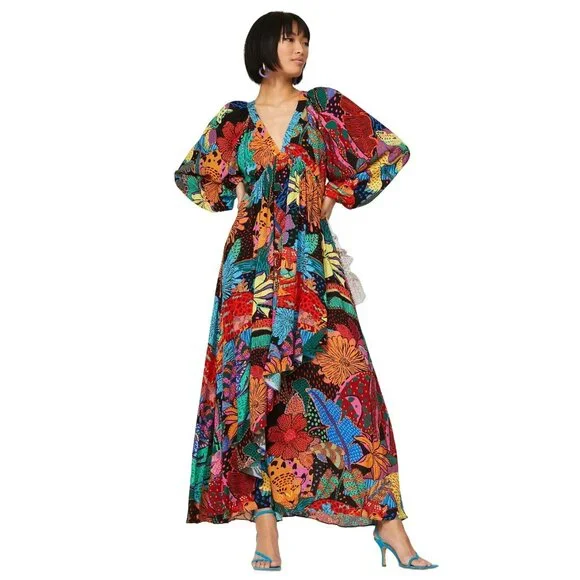 Farm Rio Cool Leopard Maxi Dress in Multicolor Medium Womens Long Gown - Picture 15 of 15